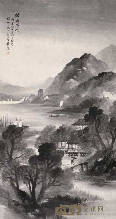 吴石僊 辛卯（1891）年作 烟雨归帆 立轴 150×80cm